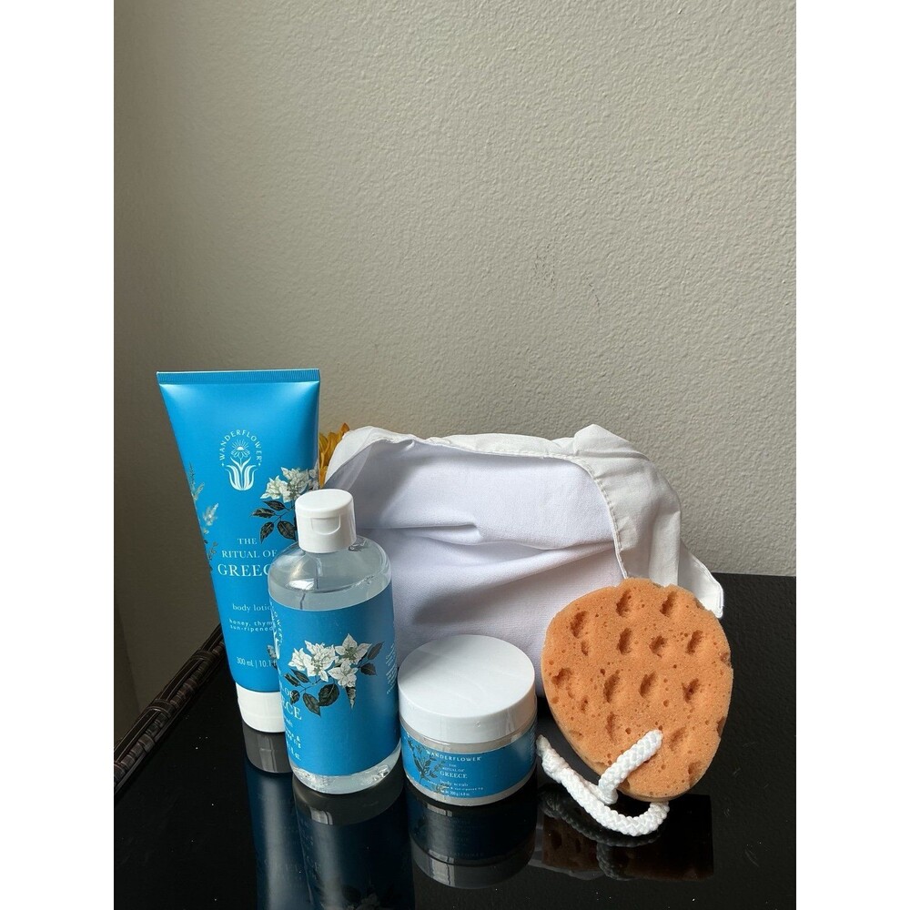 WANDERFLOWER The Ritual Of Greece 5-Piece Body Care Set & Tote - NWOB